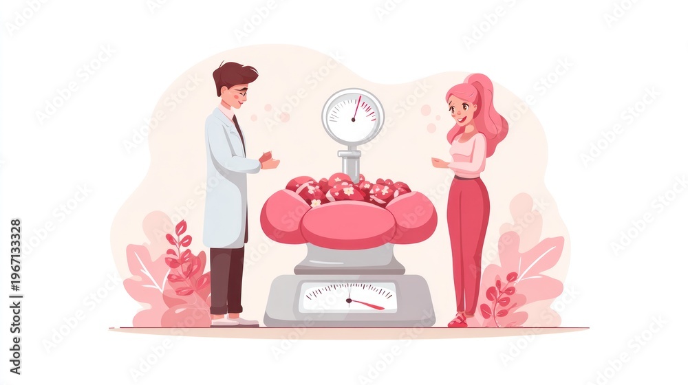 custom made wallpaper toronto digitalCartoon scene of a woman and a man at a large scale with red, round items