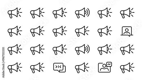 Megaphone and Speaker Icons 28 Line Symbols Communication Media Vector Set