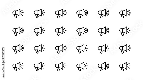 Megaphone and Speaker Icons 28 Line Symbols Communication Media Vector Set