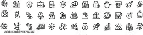 A collection of various business and finance icons on a white background