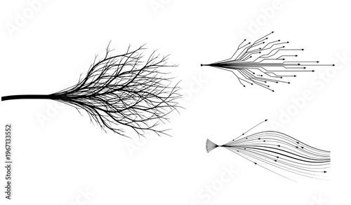 A collection of black and white vector icons depicting various concepts of decision making and correction