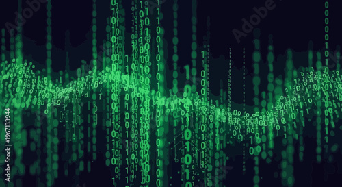 Digital code, green matrix, binary data, futuristic technology background