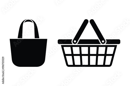 Vector illustration of shopping bag and basket