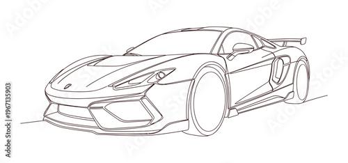 Modern sports car vector outline drawing on transparent background for automotive design.