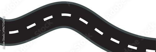 Perspective view of road going far away. Empty highway with marking stretching into distance. Travelling, trip, forward movement, future concept. Vector flat illustration.