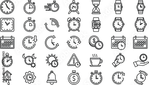 Time and Clock Line Icons Set Stopwatch Calendar Watch Timer Collection