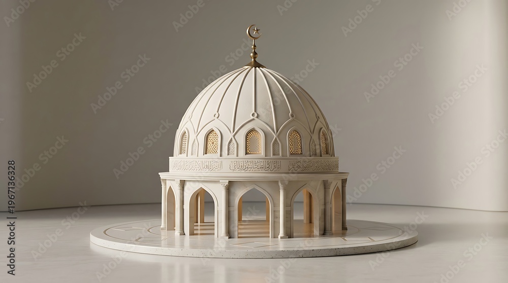 Fototapeta premium Architectural illustration of dome structure with crescent moon ornament
