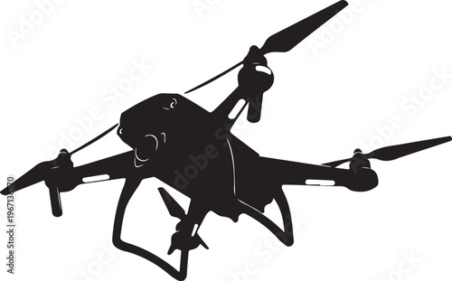 Black drone silhouette with four rotors four rotor drone