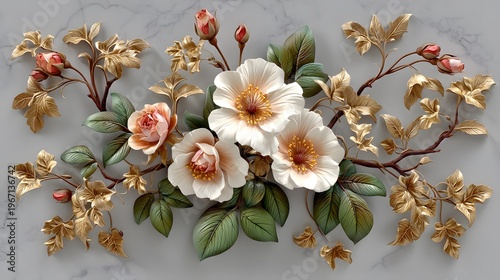 Decorative botanical wall art with elegant floral arrangement high resolution Background
