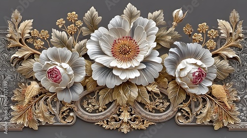 Luxury floral design featuring golden branches and soft blossoms high resolution Background