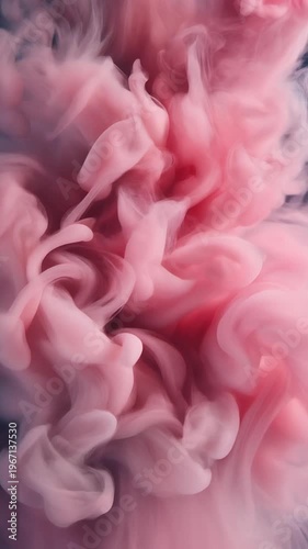 Pink ink swirling in water closeup.