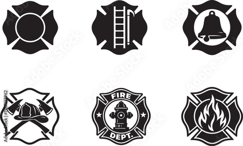 Fire department badge emblem icon set vector illustration rescue service logo design.
