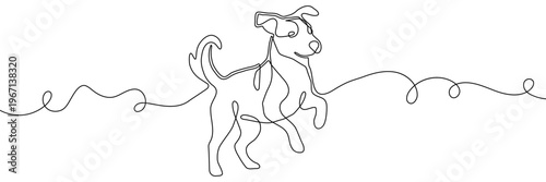 Continuous one line dog drawing art paw illustration pet heart lineart. Dog drawing one line outline print icon veterinary puppy walk footprint running head logo bulldog silhouette background vector.