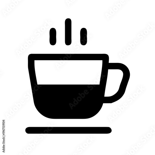 A minimalist vector graphic of a steaming hot cup of coffee on a saucer