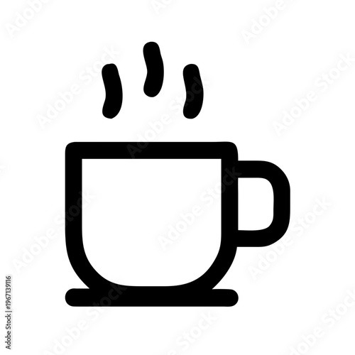 A simple black and white vector graphic of a steaming cup of coffee