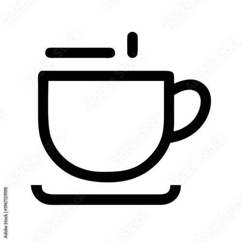 A minimalist vector graphic of a steaming cup of coffee on a saucer