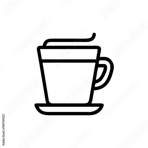 A simple line art illustration of a steaming cup of coffee on a saucer