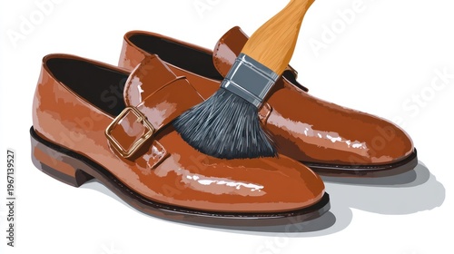 Wallpaper Mural Gleaming, brown, polished, leather shoes being buffed with a brush, bright studio lighting Torontodigital.ca