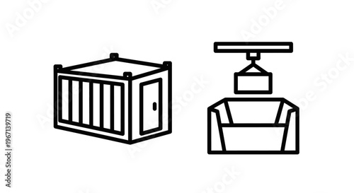 Shipping container and loading icons with package handling with freight transport with shipping industry with logistics management with goods movement with cargo handling with container ship
