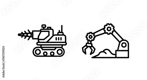 Robotic drilling machine and robotic arm icons