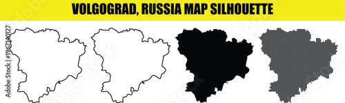 Volgograd russia map silhouette vector set with line solid and dotted styles isolated on transparent background.