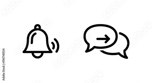 Notification bell icon and chat bubbles with arrow
