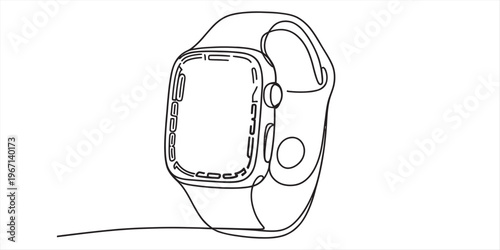 A minimalist single line drawing of a modern smartwatch featuring a smooth and elegant design Vector, illustration