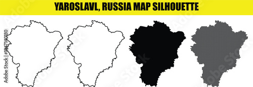 Yaroslavl russia map silhouette vector with different styles like solid, outline, black and dot map.
