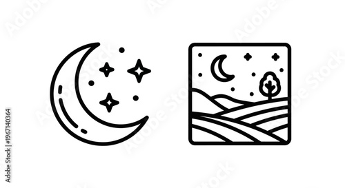 Night landscape and moon icons