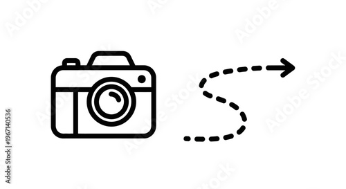 Camera and dotted arrow path icon
