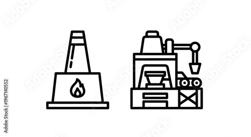 Industrial furnace and factory icon set