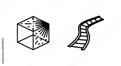3D tracking cube and railway track icon set