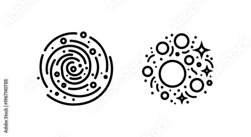 Abstract galaxy and cosmic elements outline icons
