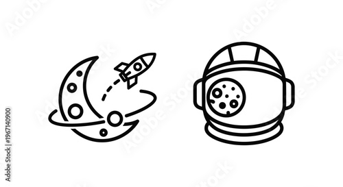 Moon tour and lunar tour space exploration line icons