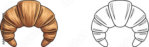 Croissant illustration & outline set isolated on transparent background 