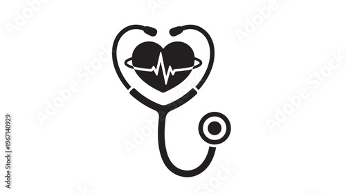 Stethoscope icon with heart and electrocardiogram, representing medical check-up and cardiac health assessment.