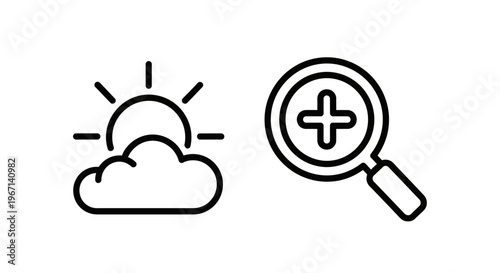 Weather forecast and zoom in magnifying glass icons