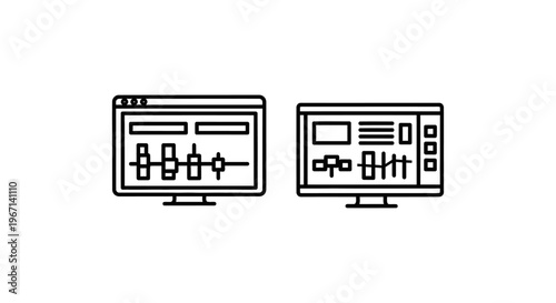 Visual effects software dashboard and console line icons