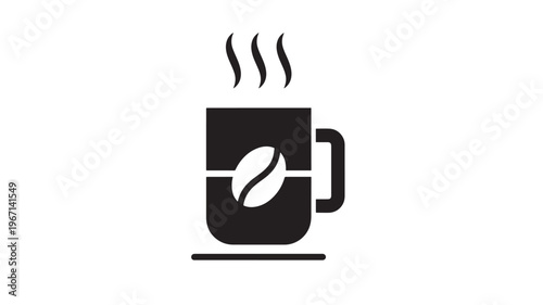 Coffee cup icon with a coffee bean and steam lines, representing a hot beverage. featuring mug, drink, caffeine with morning and breakfast elements
