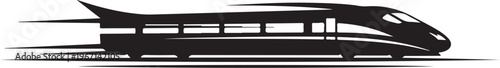 Black silhouette of a bullet train speeding to the right