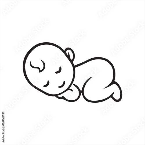  Sleeping baby silhouette on white background.