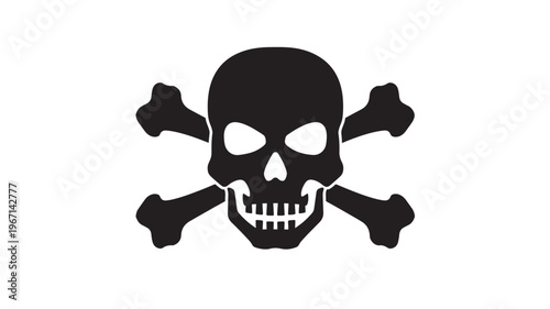 Skull and crossbones silhouette with sharp teeth and empty eye sockets, a classic symbol of danger, death, or pirates.