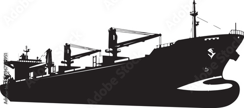 Black silhouette of a cargo ship with cranes vessel