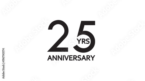 Number 25 anniversary with years abbreviation and text on white background featuring milestone, celebration, date with year and event elements for