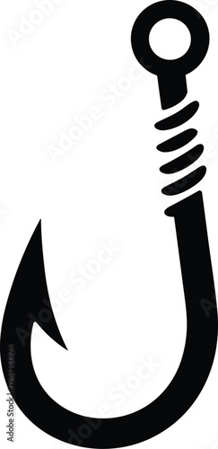 PrintFishing hook icon, bait symbol, angling graphic, fish catch design, sharp hook silhouette, tackle illustration, outdoor sport icon, marine tool