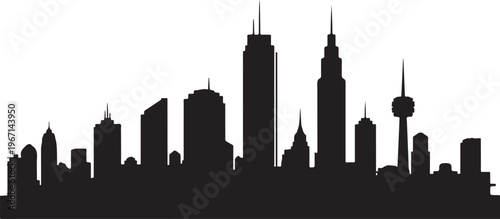 Black silhouette of a city skyline with tall buildings