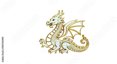 Ornate White and Gold Dragon Emblem