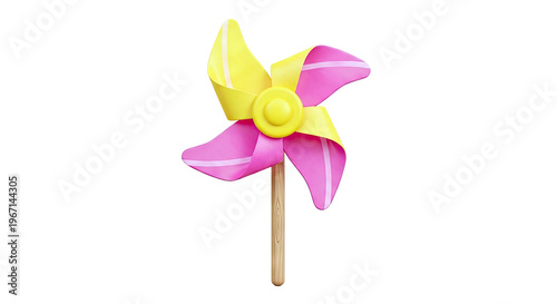 Pink and Yellow Pinwheel on Wooden Stick