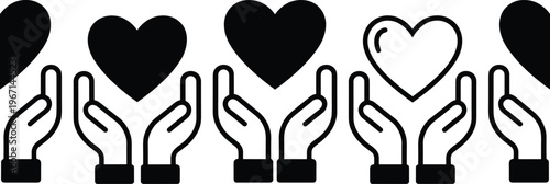 PrintHands holding heart icon, care symbol, love graphic, support illustration, giving design, charity silhouette, compassion icon, community help, kindness concept