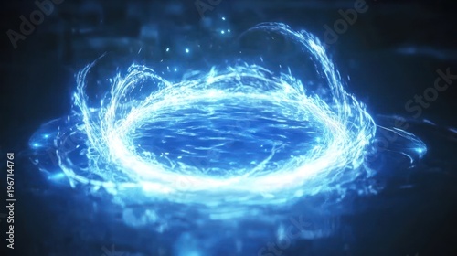 Abstract glowing ring of light over water